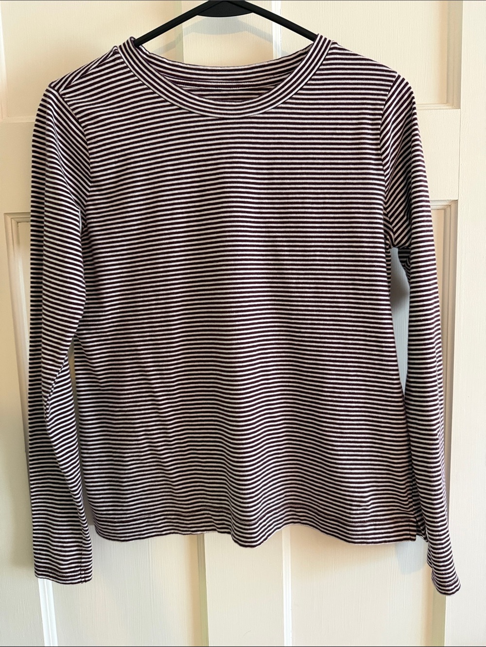 Loft dark maroon/white striped long sleeve tee. Size M. - Picture 4 of 10